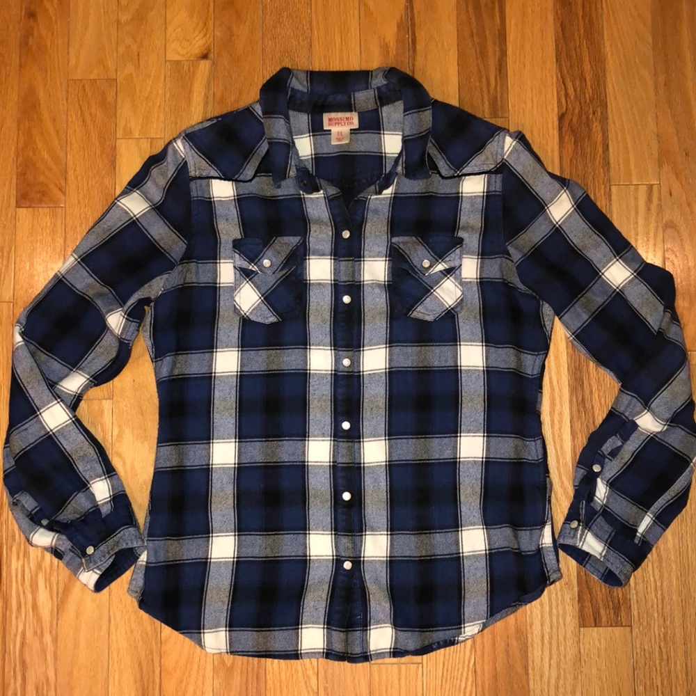 Blue/White/Black Plaid Button Up
